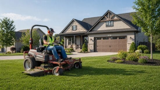 Man Mowing a Lawn
