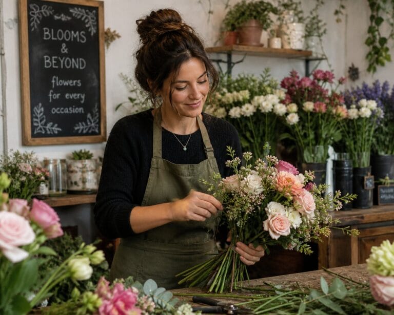 Florist Preparing an Arrangement