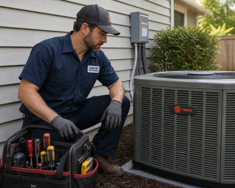 HVAC Technician Inspecting an AC