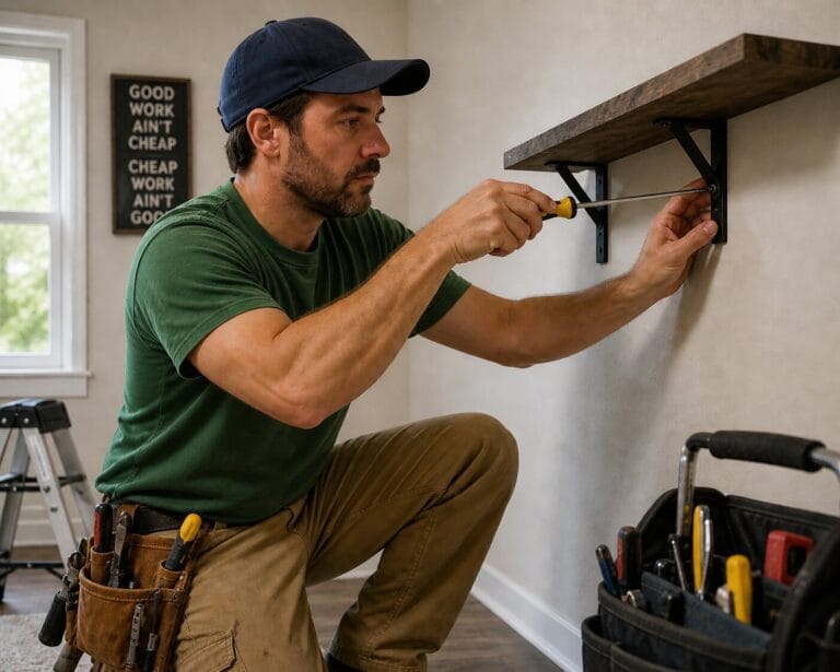 Handyman Installs a Shelf